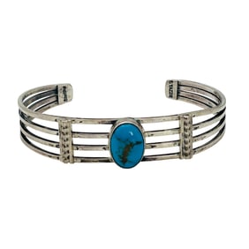 Thomas Yazzie Navajo Sterling Kingman Turquoise Cuff Bracelet