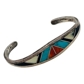 Gregg Chee Navajo Sterling Multi Color Inlay Cuff Bracelet