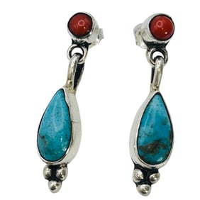 Gary Shorty Navajo Sterling Turquoise Coral Earrings