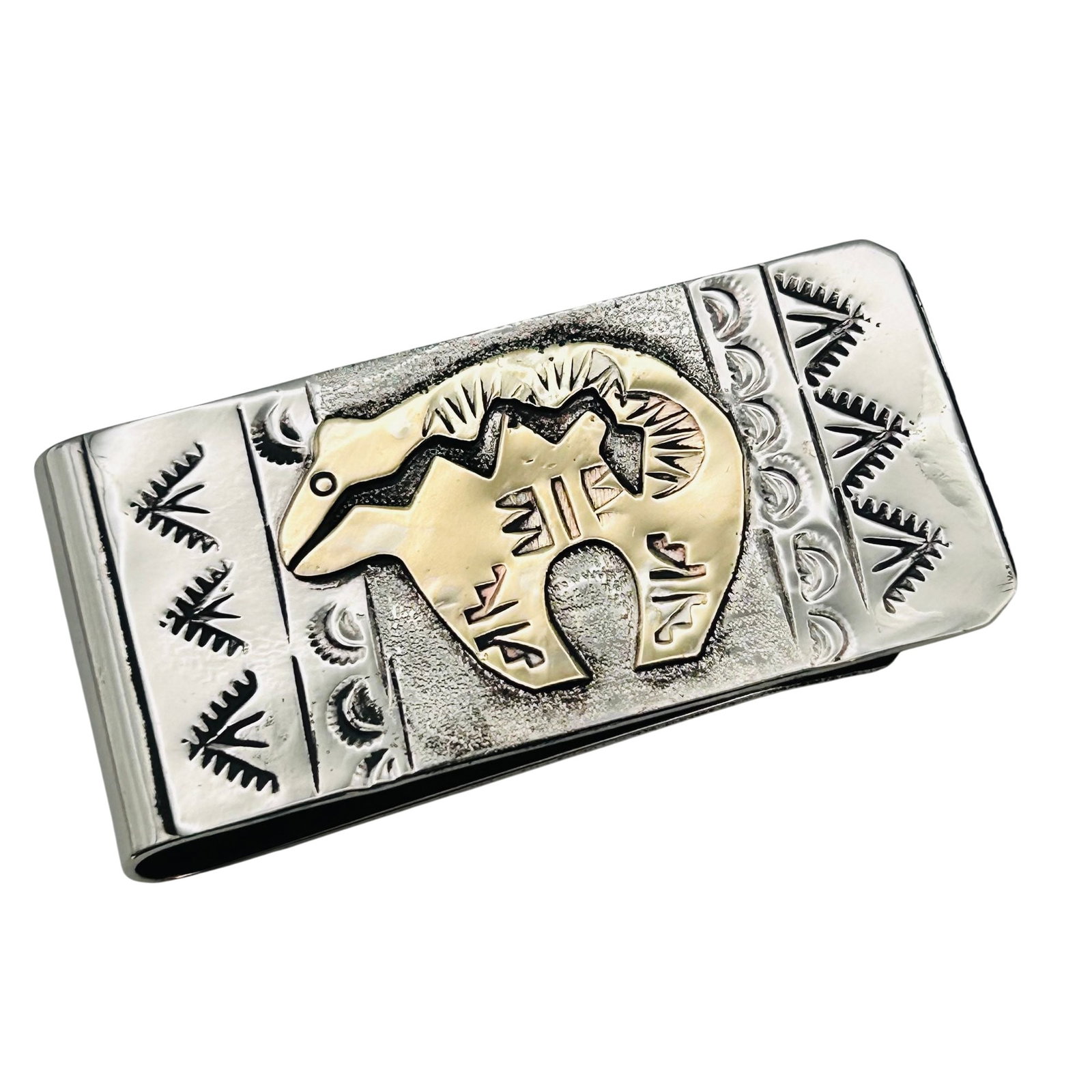 Genevieve Jones Navajo Sterling 12K Gold Filled Money Clip: Genevieve Jones Navajo Sterling 12K Gold filled bear Money Clip 21.67 grams