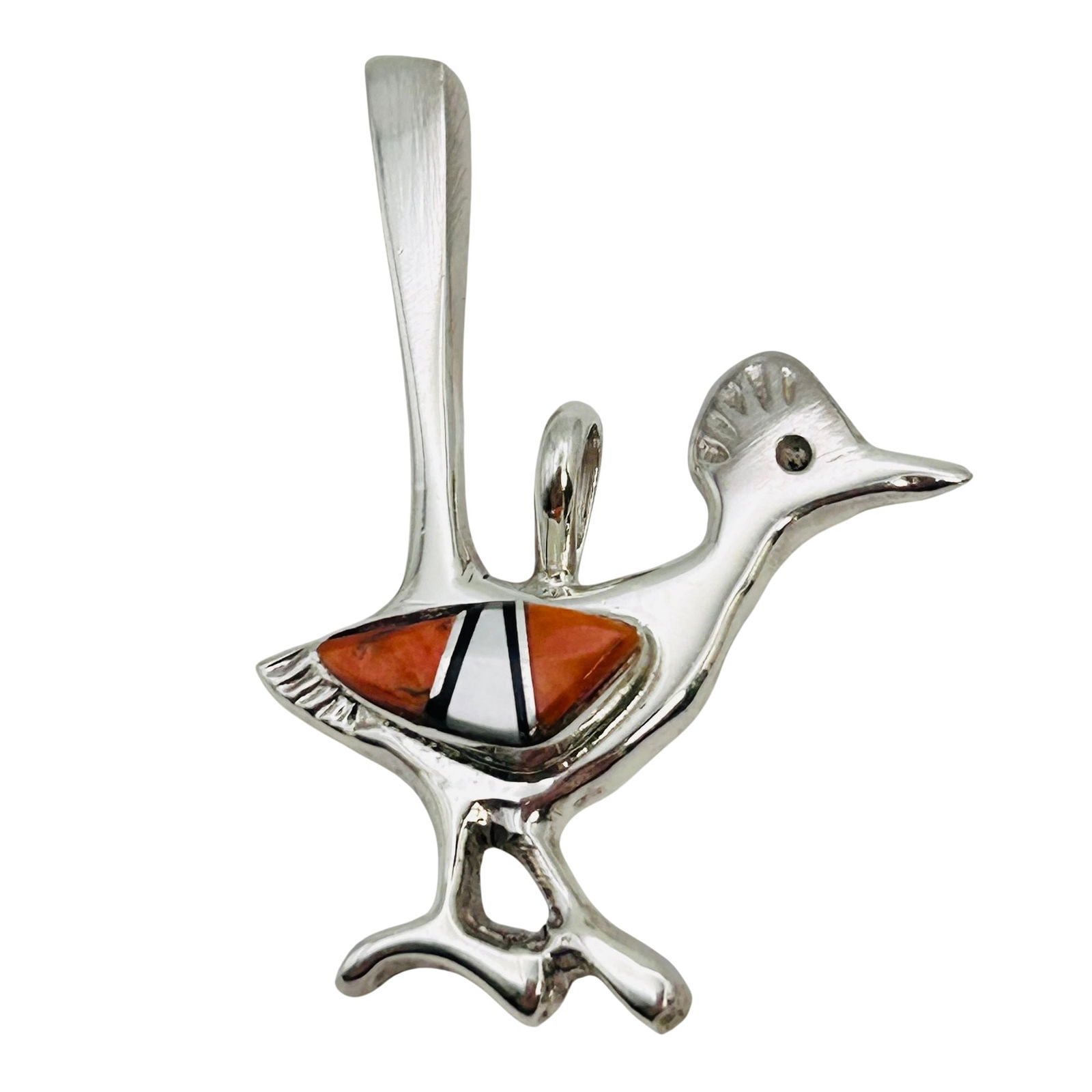 Pauline Nelson Ntive Sterling Multi Stone Bird Pendant: Pauline Nelson Ntive Sterling multi stone Spiny Oyster and Mother of Pearl bird pendant 4.82 grams