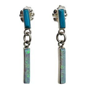 Falena Hooee Zuni Sterling Opal Turquoise Earrings