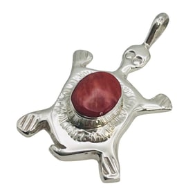 Joseph Martinez Navajo Sterling Coral Turtle Pendant