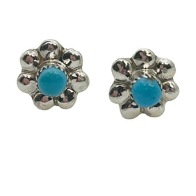 Ron Yatsattie Native Sterling Turquoise Flower Studs