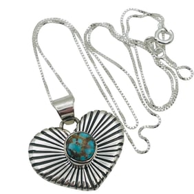 Allen Lee Navajo Sterling Kingman Turquoise Heart Necklace