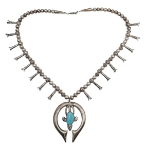 Rose Tsosie Navajo Sterling Kingman Turquoise Squash Necklace