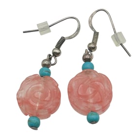 Rebecca Goodluck Navajo Sterling Turquoise Carved Flower Earring