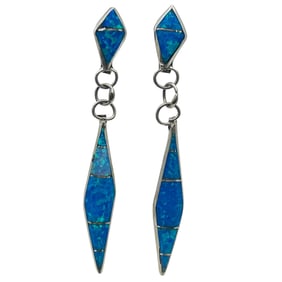 James Kee Zuni Artist Sterling Opal Earrings