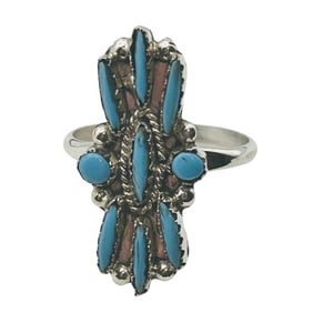 Yvette Kaamasee Zuni Sterling Turquoise Ring SZ 7.5
