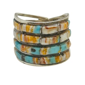 Debbie Livingston Navajo Sterling Spiny Oyster Turquoise Ring SZ 6