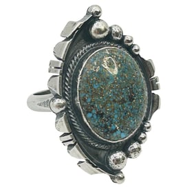 Daniel Benally Navajo Sterling Kingman Web Turquoise Ring SZ8