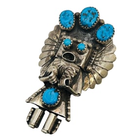 Doris Smallcanyon Navajo Kachina Sterling Kingman Turquoise Pin/Pendant