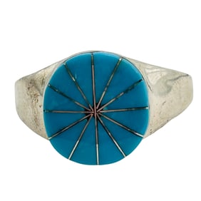 Johnson Laweka Zuni Sterling Kingman Turquoise Inlay Ring SZ 9
