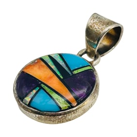 Cordell Brown Navajo Sterling Multi Stone Pendant