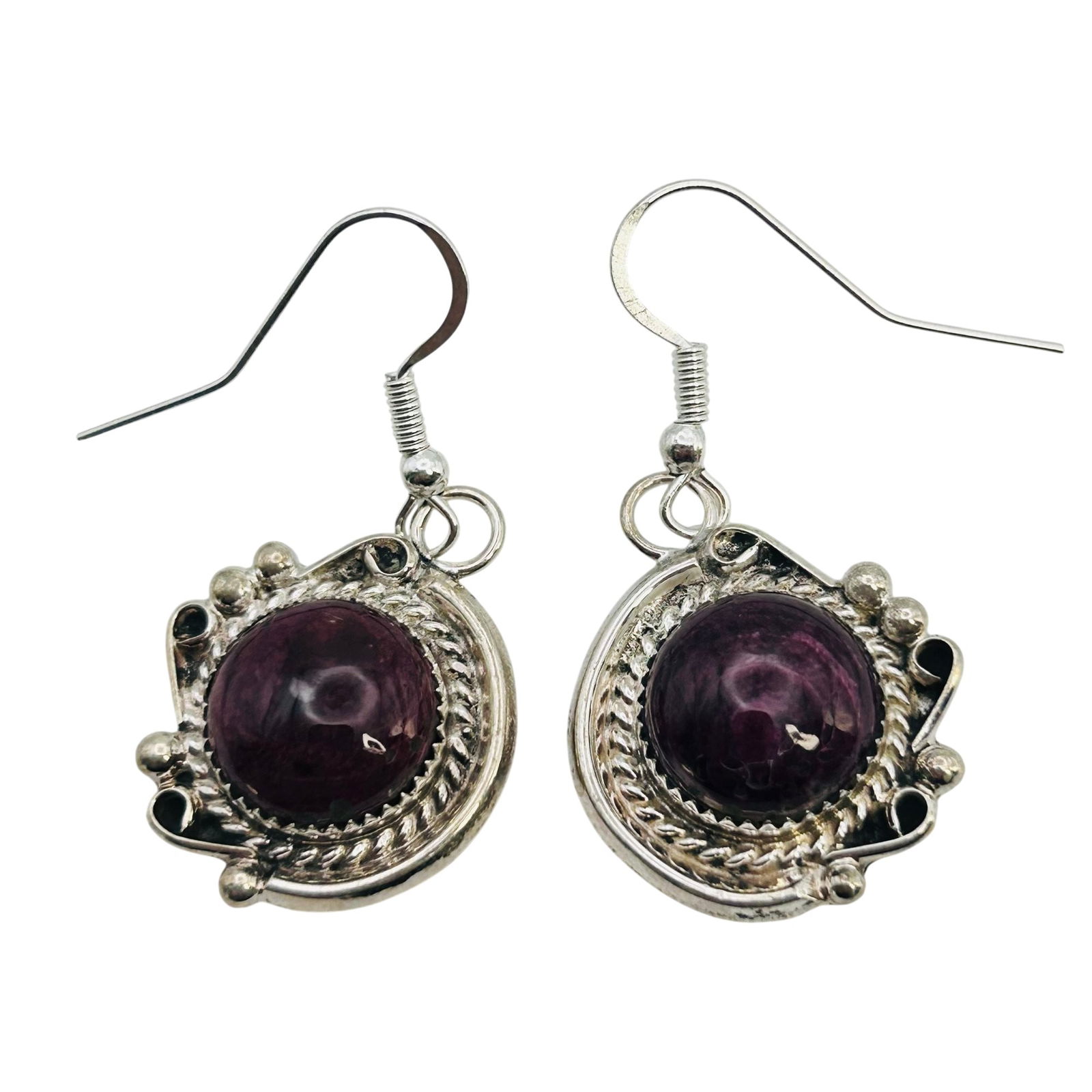 Donovan Nez Navajo Sterling Spiny Oyster Earrings: Donovan Nez Navajo Sterling Spiny Oyster Hookback Dangle Earrings 9.27 grams