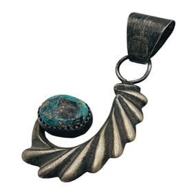 Aidan Kee Navajo Sterling Pilot Mountain Turquoise Pendant