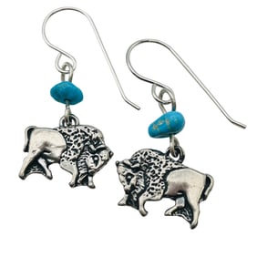 Sterling Native Kingman Turquoise Buffalo Earrings