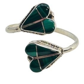 Velda Nastacio Zuni Sterling Inlay Malachite Adjustable Ring