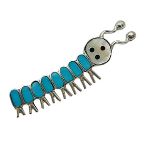 Emma Edaakie Zuni Sterling Multi Stone Caterpillar Pin