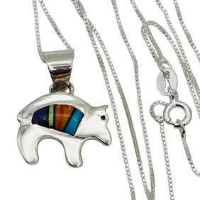 Allen Lee Navajo Sterling Multi Stone Necklace