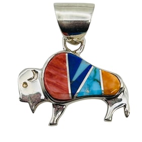 Rose Ann Long Navajo Sterling Multi Stone Pendant