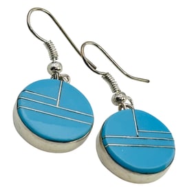 Arnold Yazzie Navajo Sterling Inlay Kingman Turquoise Earring