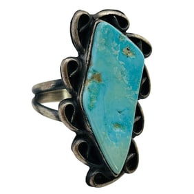 Betta Lee Navajo Sterling Inlay Sonoran Turquoise RIng SZ. 8