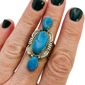 Mike Smith Navajo Sterling Kingman Turquoise Ring SZ.10