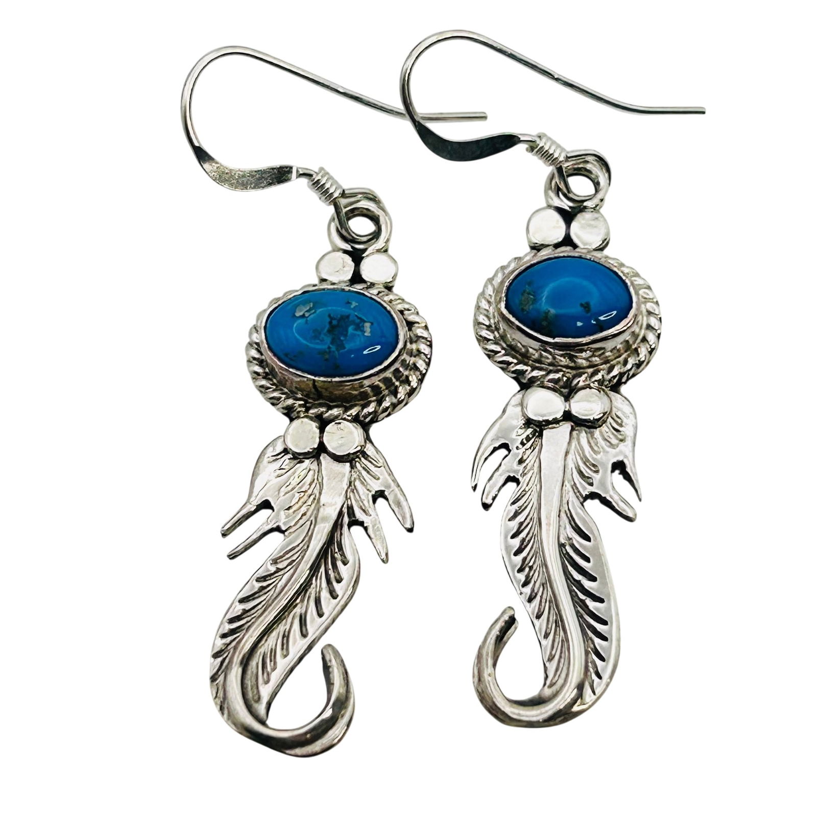 Judy Largo Navajo Sterling Turquoise Feather Earrings (1 of 6)
