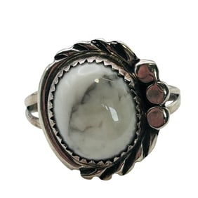 Delores Cadman Navajo Sterling White Buffalo Turquoise Stone Ring SZ. 8