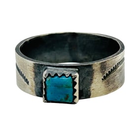 Gary Sandoval Navajo Sterling Kingman Turquoise Ring SZ 7.5
