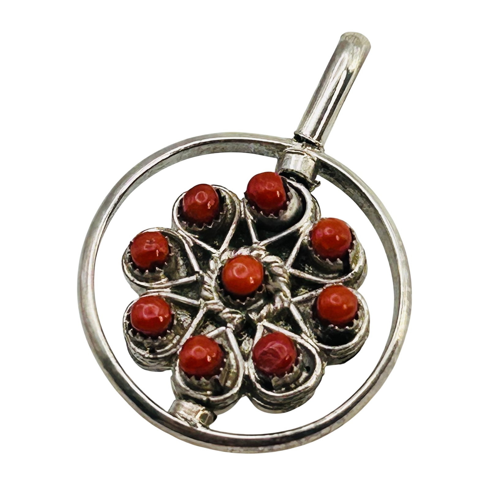 Wayne Johnson SR. Zuni Sterling Reversible Turquoise Coral Pendant: Wayne Johnson SR. Zuni Sterling Reversible Turquoise Coral Pendant 4.61