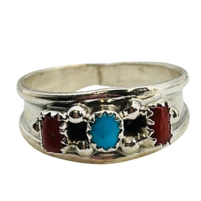 Elvira Cadman Navajo Sterling Turquoise& Coral Ring SZ. 10.5