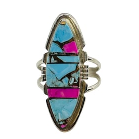 Brandon Etcity Navajo Sterling Cotton Candy Ring SZ. 7.5