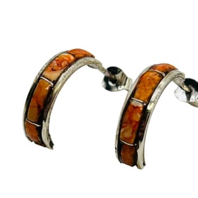 Debbie Livingst Navajo Sterling Spiny Oyster Earrings