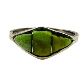 Carol Niha Zuni Sterling Inlay Gaspeite Ring SZ. 8