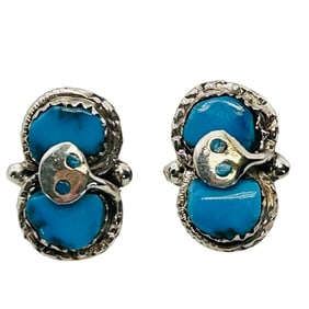 Effie Calavaza Zuni Sterling Kingman Turquoise Snake Earrings