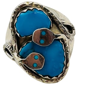 Effie Calavaza Zuni Sterling Kingman Turquoise Snake Ring SZ. 11