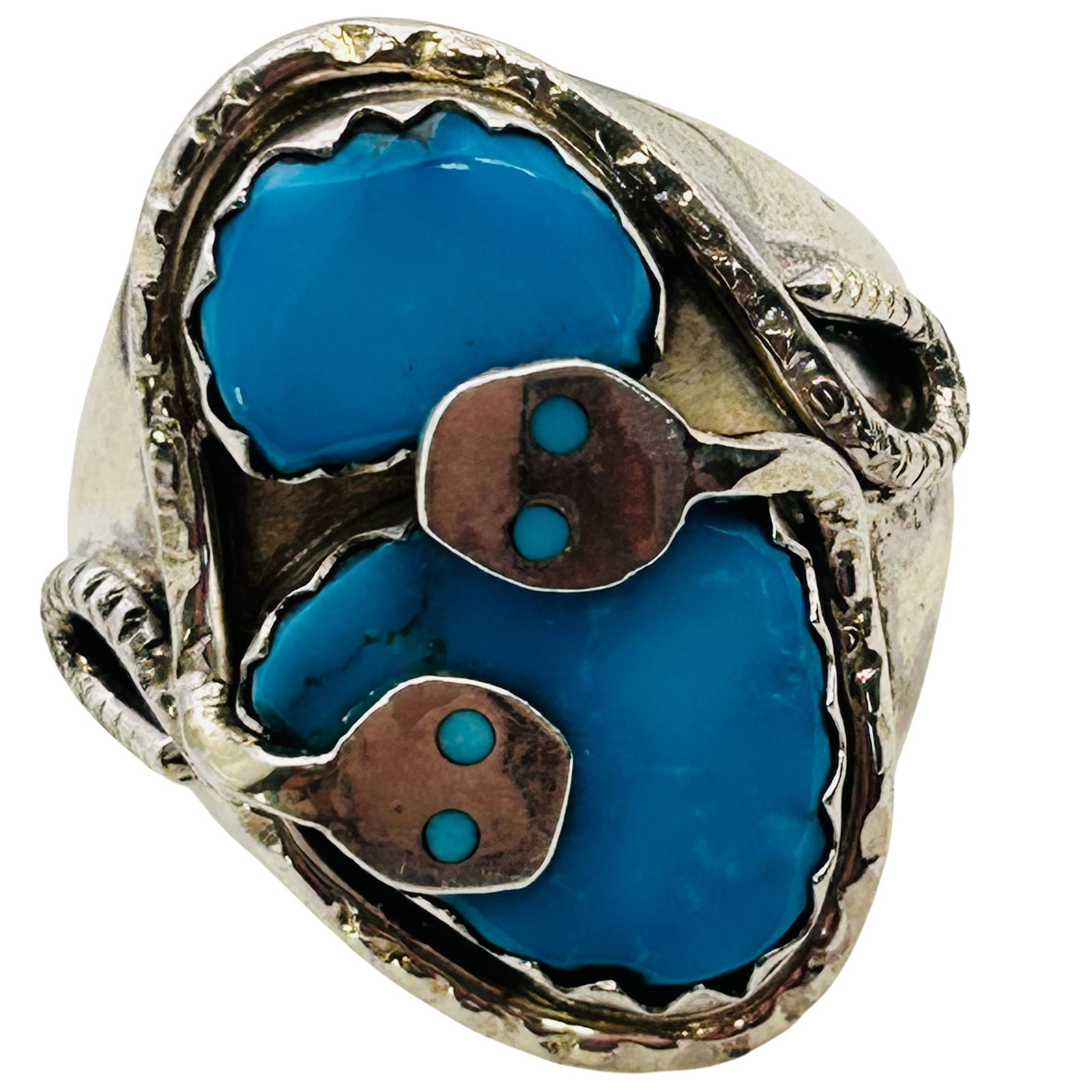 Effie Calavaza Zuni Sterling Kingman Turquoise Snake Ring SZ. 11 (1 of 10)