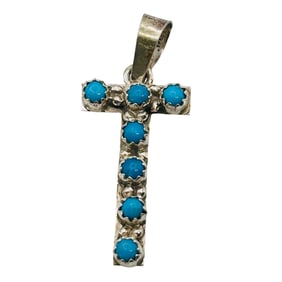 Scott Skeets Navajo Sterling Kingman Turquoise Initial T Pendant