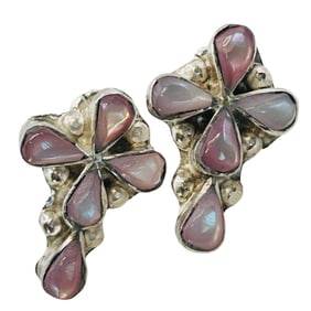 Pino Yunie Zuni Sterling Pink Shell Cross Earrings