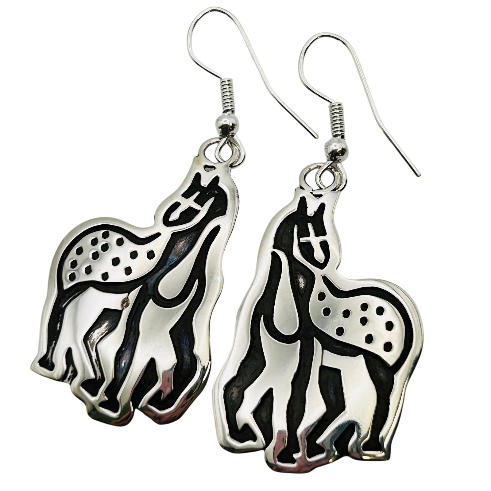 Sonny Gene Navajo Sterling Horse Earring: Sonny Gene Navajo Sterling Horse Dangle hookback Earring 4.6
