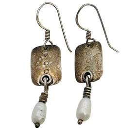 Navajo D. Barnes Sterling Pearl Drop Hookback Earrings.