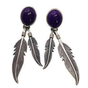 Navajo Sterling Purple Stone Feather Earrings