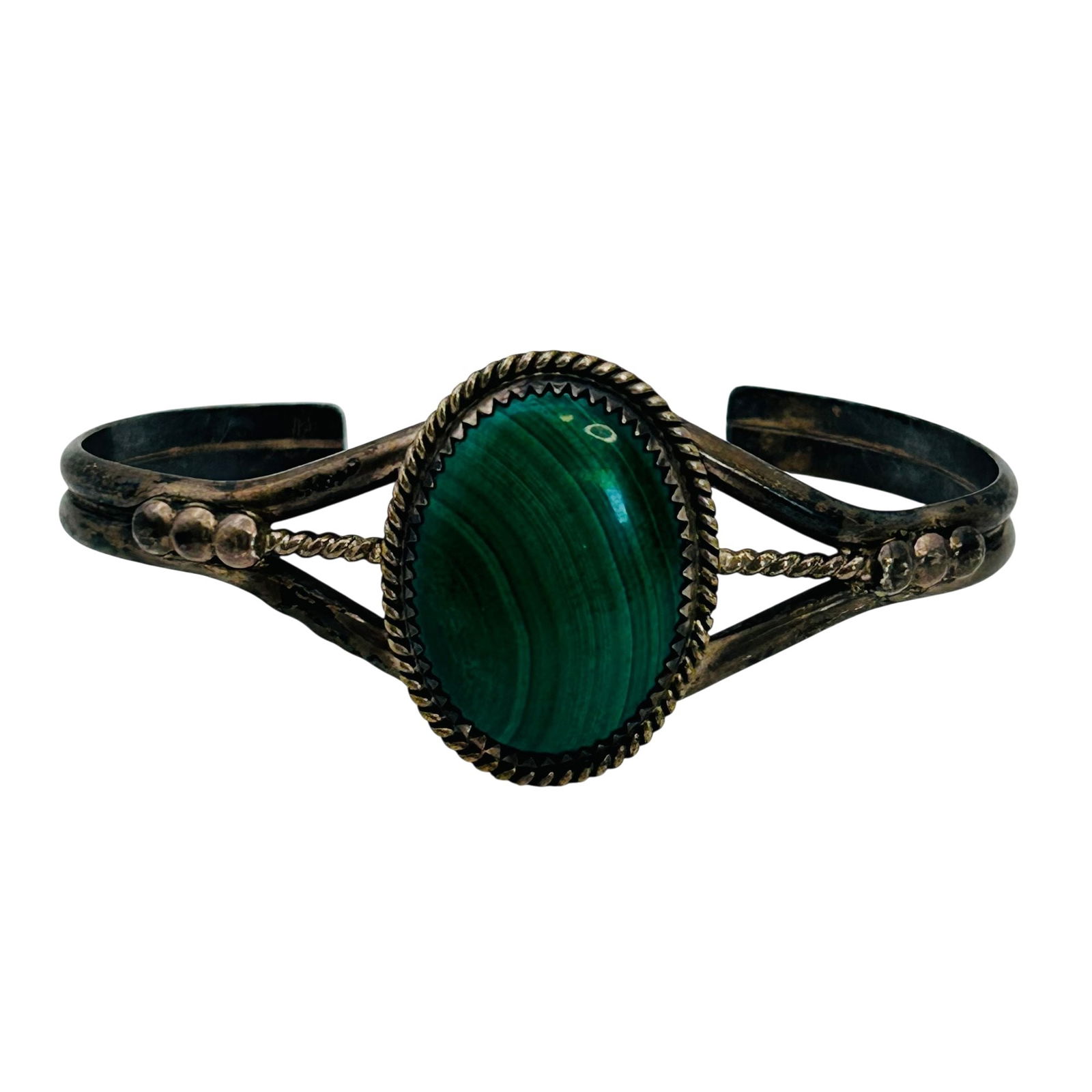 Nez, Navajo Malachite Sterling Cuff Bracelet (1 of 10)