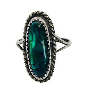 Navajo Signed T.T. Sterling Green Stone Ring Size 7