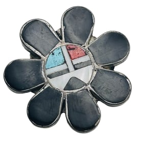 Vintage Zuni Sun Face Inlay Stone Sterling Pin