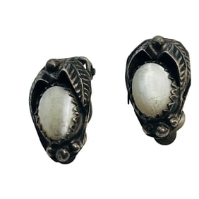 Vintage Navajo Mother Of Pearl Sterling Clip On Earrings
