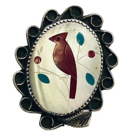 Vintage Zuni Inlay Stone Sterling Bird Statement Ring Sz 7
