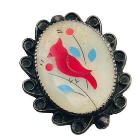 Zuni Vintage Sterling Oval Inlay Stone Bird Pendant